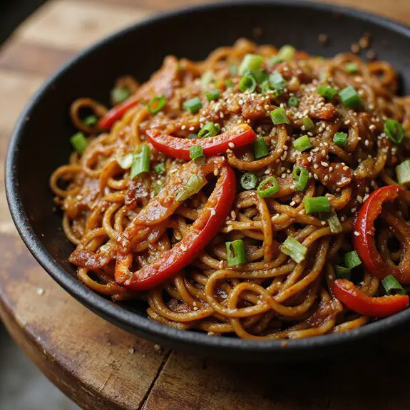 spicy garlic flavored noodle dish