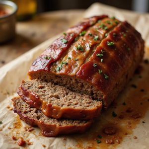 bacon wrapped savory meatloaf