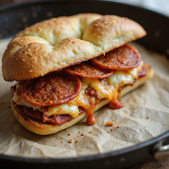 cheesy pizza between bread