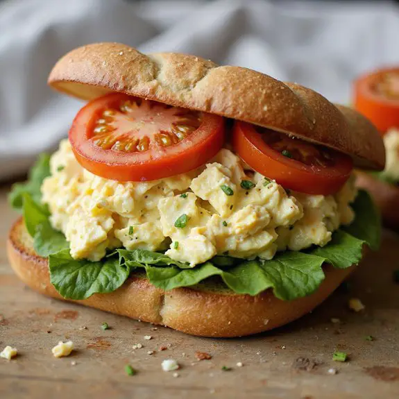creamy egg filled sandwich