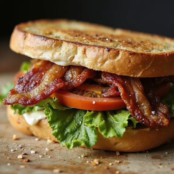 crispy bacon between bread