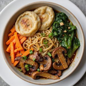 delicious noodles with dumplings