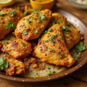 Chicken with basil garnish
