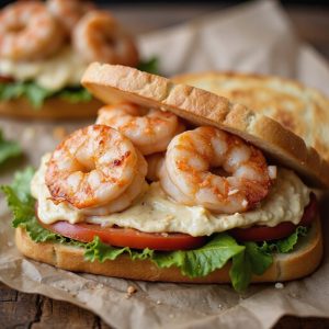savory shrimp filled sandwich