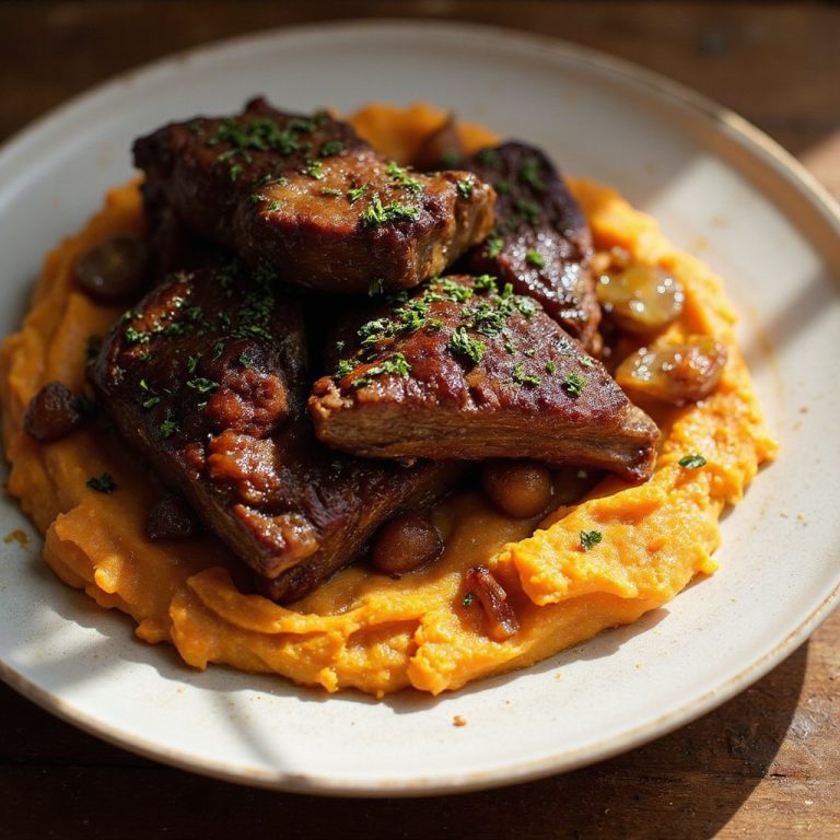 Rhubarb Braised Short Ribs With Carrot Mash