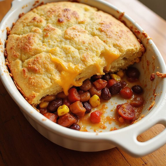 chili topped with cornbread