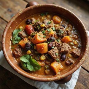 hearty beef and poblano soup