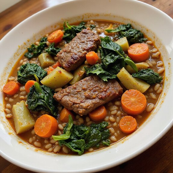 hearty spinach barley stew