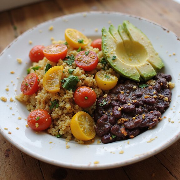 quinoa salad with refried beans
