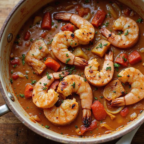 savory shrimp in broth