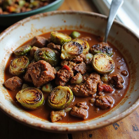 spicy chili with brussels sprouts