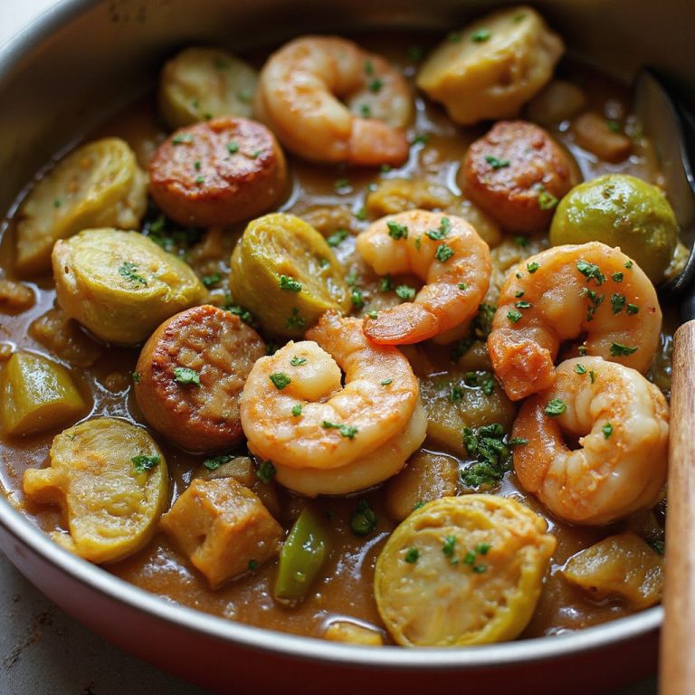 Brussel Sprouts Gumbo With Shrimp and Sausage