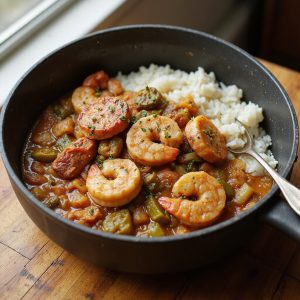 Pumpkin Spiced Gumbo With Shrimp and Turkey Sausage