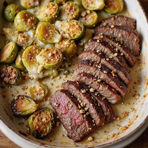 brussels sprouts gratin steak