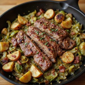 brussels sprouts steak skillet