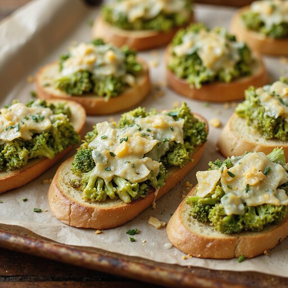 cheesy broccoli bruschetta appetizer