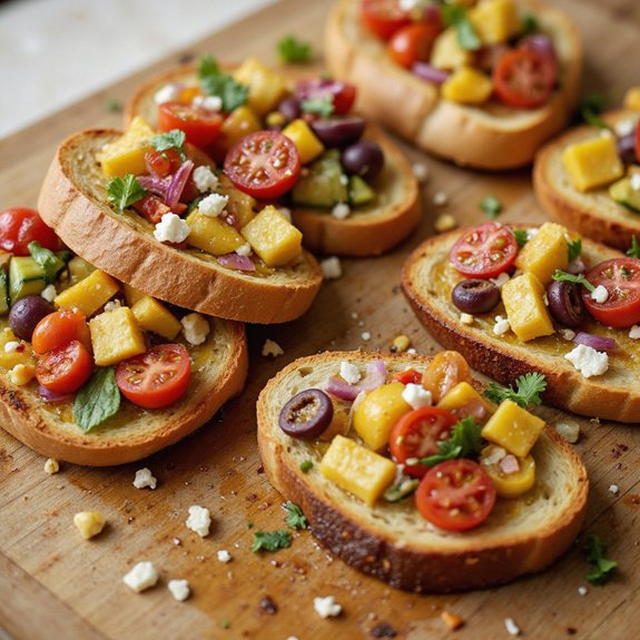 colorful vegetable topped toasted bread