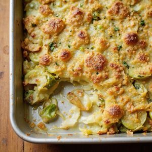 creamy brussels sprouts potato gratin