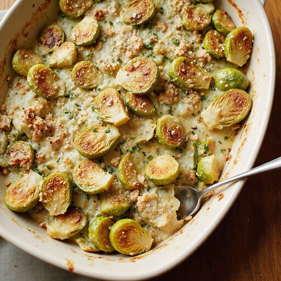 creamy garlic parmesan brussels sprouts