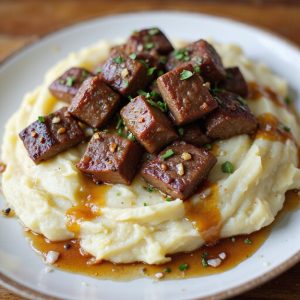 creamy mashed potatoes with steak