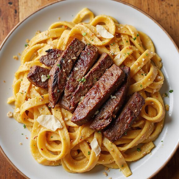 creamy pumpkin steak pasta