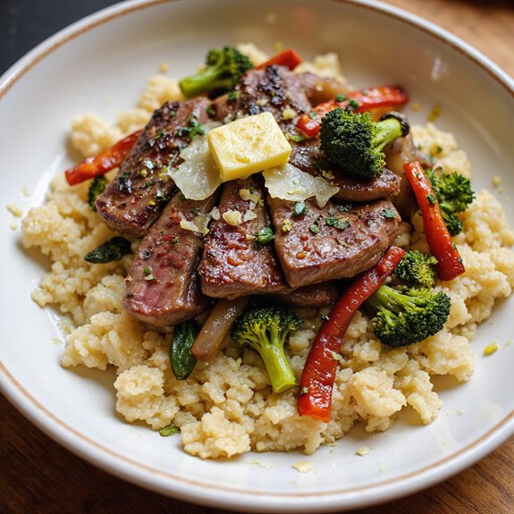 garlicky quinoa steak bowl