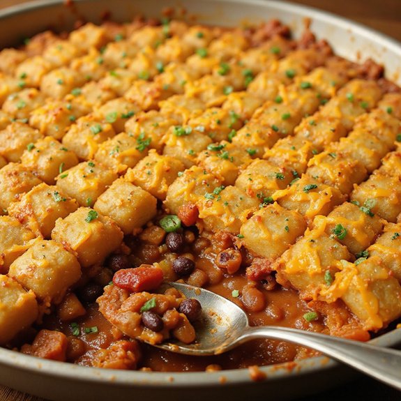 hearty tater tot chili casserole