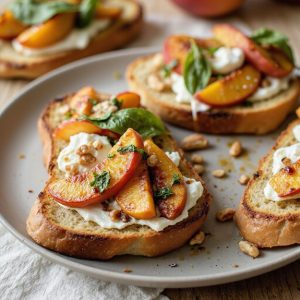 peach burrata basil bruschetta