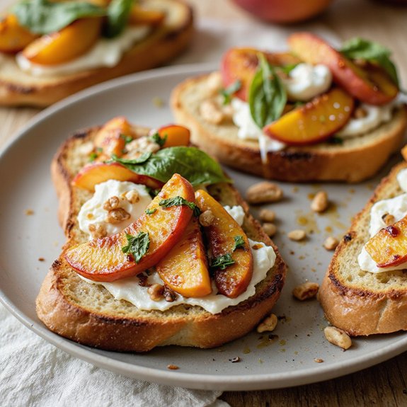 peach burrata basil bruschetta
