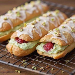 pistachio raspberry cream eclairs