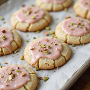 pistachio raspberry glazed shortbread