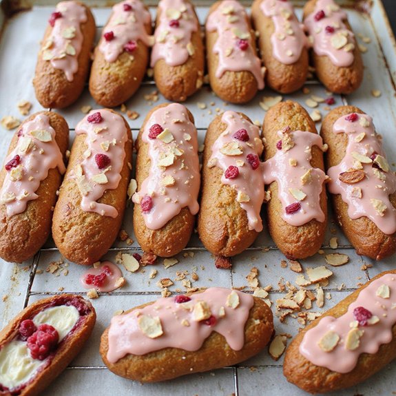 raspberry almond cream eclairs