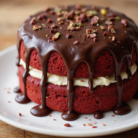 rich chocolate drizzled red velvet