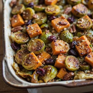 roasted brussels sprouts with sweet potato casserole