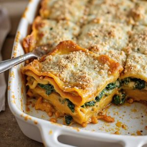 seasonal pumpkin spinach lasagna