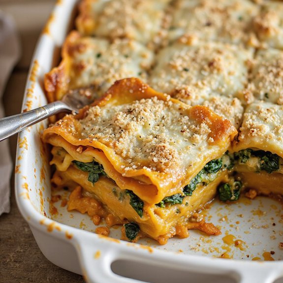 seasonal pumpkin spinach lasagna