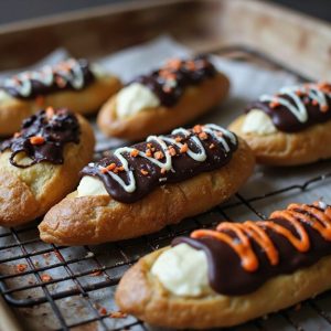 spooky cream filled chocolate eclairs