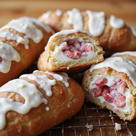 strawberry cheesecake swirled eclairs