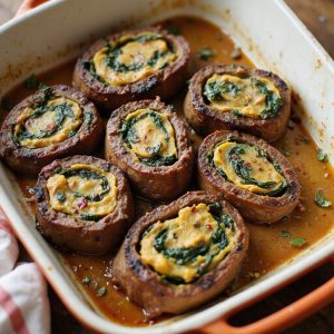 stuffed pumpkin spinach steak rolls