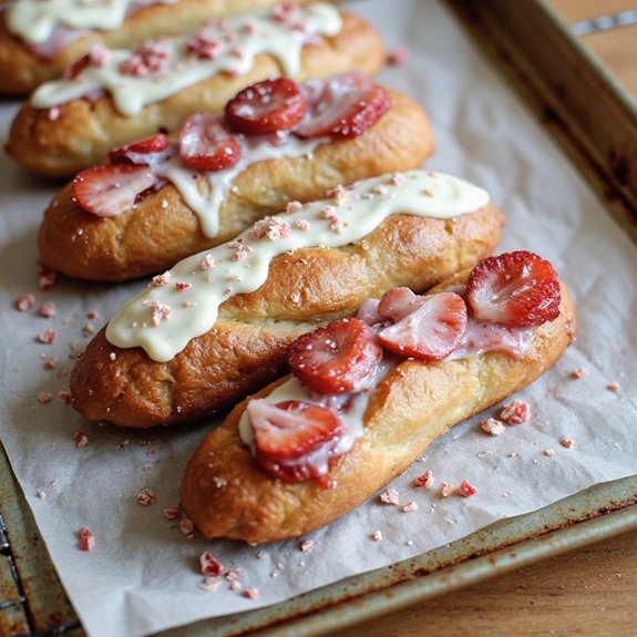 vanilla strawberry filled eclairs