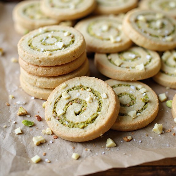 white chocolate pistachio pinwheels