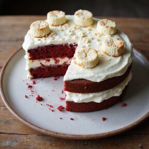 Cheesecake Bite Topped Red Velvet Cake