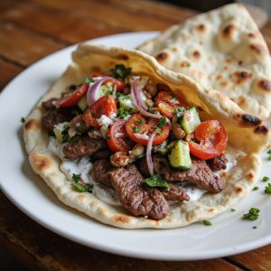Chickpea Garlic Sauce Steak Pitas