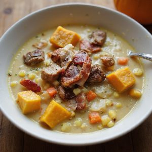 Roasted Pumpkin Steak Chowder
