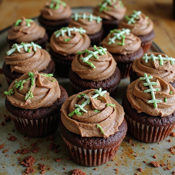chocolate football themed cupcakes