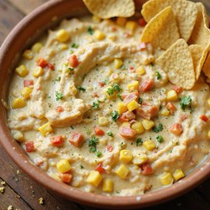 corn dip served with fritos