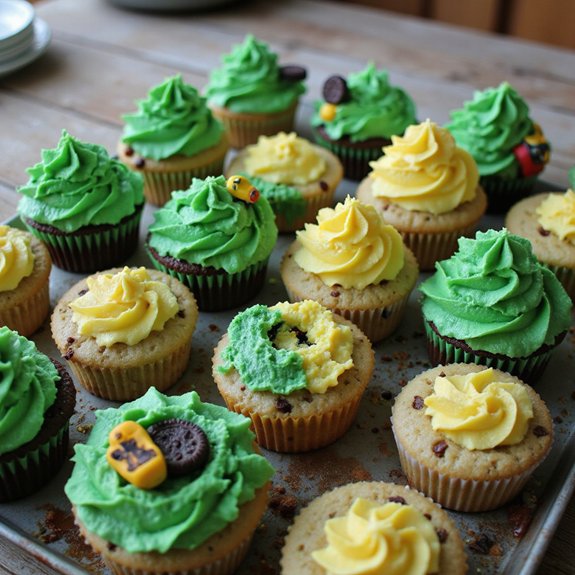 green tractor shaped themed cupcakes