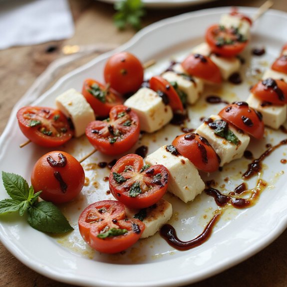 heart shaped caprese salad skewers