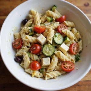pasta salad with cubes