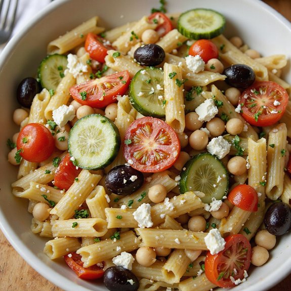 protein rich mediterranean pasta salad